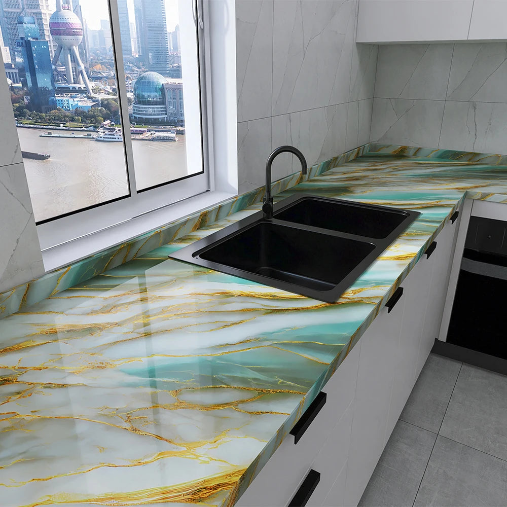Kitchen countertop marble wallpaper PVC self-adhesive renovation wall stickers kitchen cabinet wall peel and stick stickers