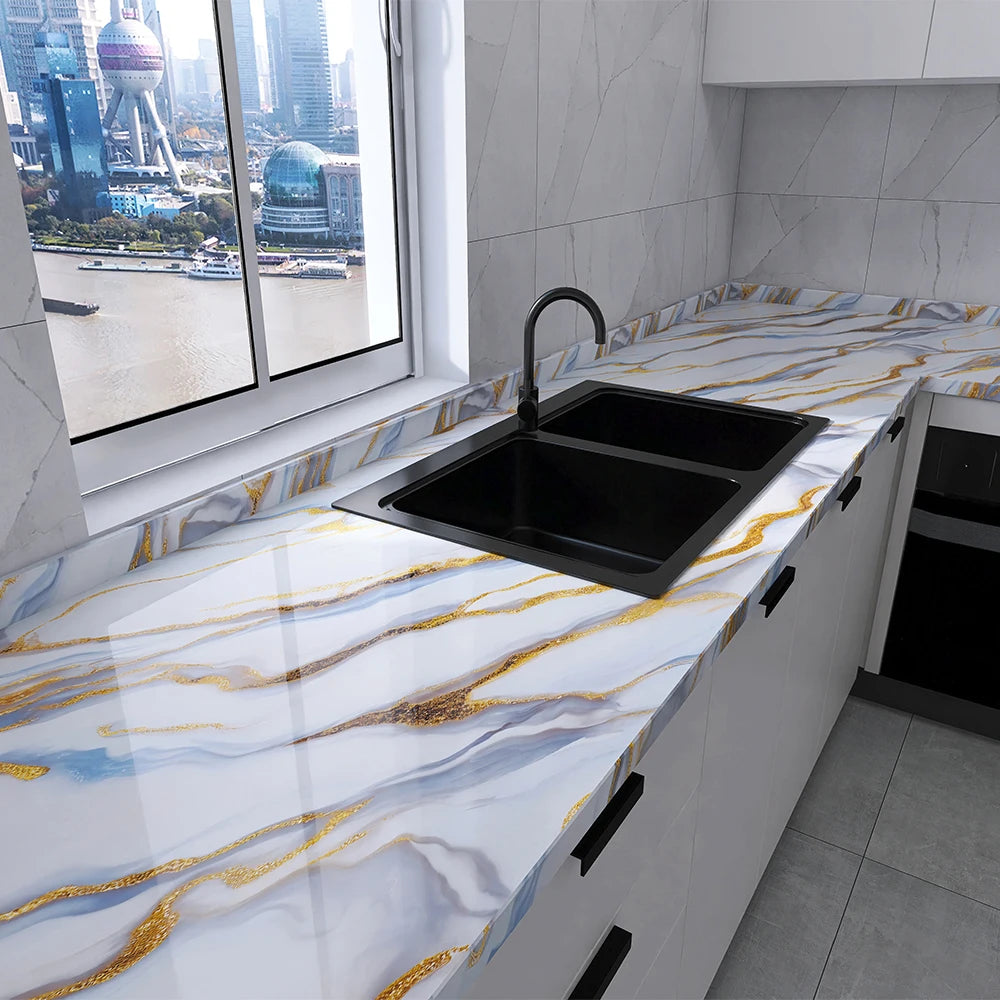Kitchen countertop marble wallpaper PVC self-adhesive renovation wall stickers kitchen cabinet wall peel and stick stickers