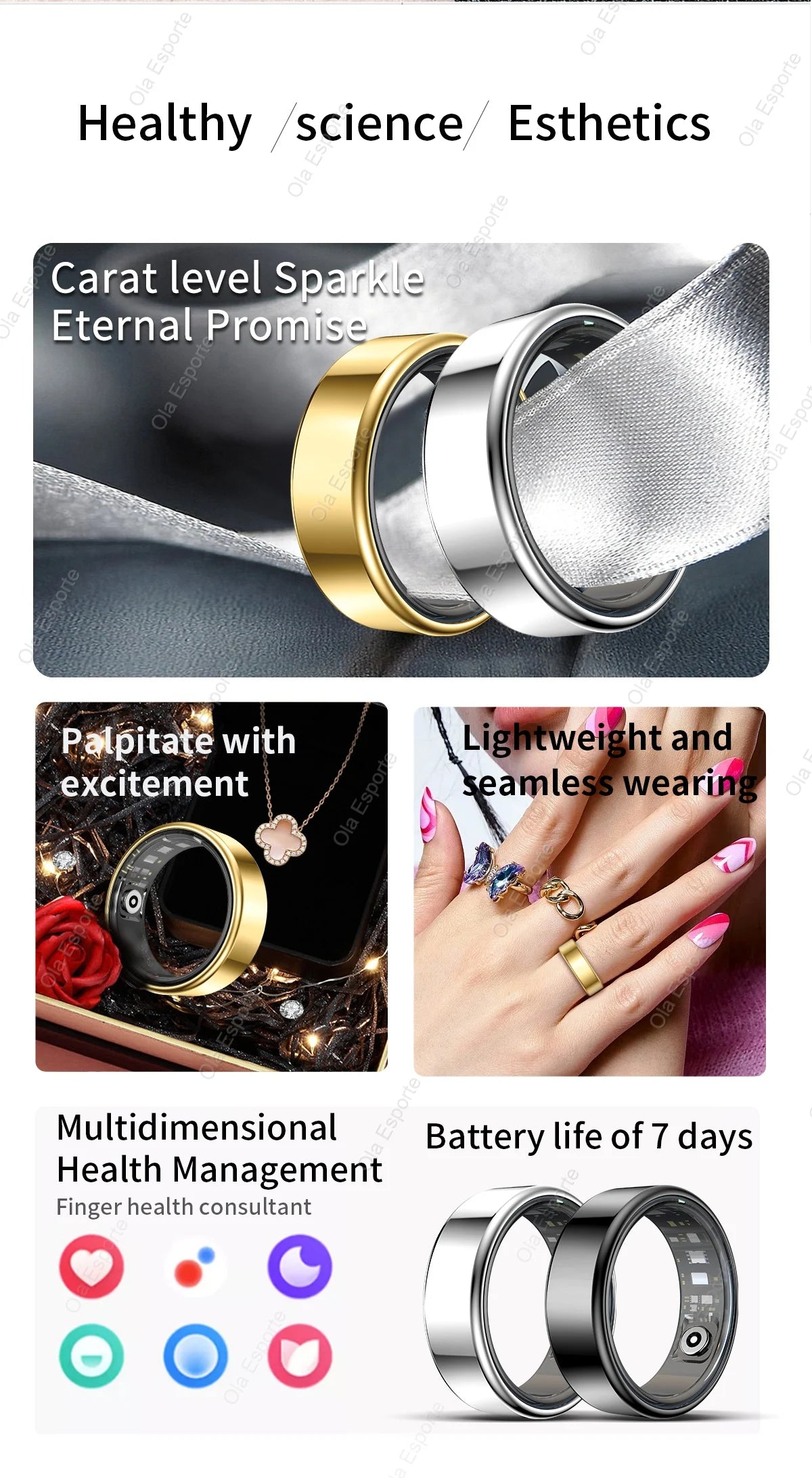 2026 New Smart Ring Men Women, Heart Rate Blood Oxygen and Sleep Monitor Smartring IP68 & 5ATM Waterproof, Multi-sport Mode Ring