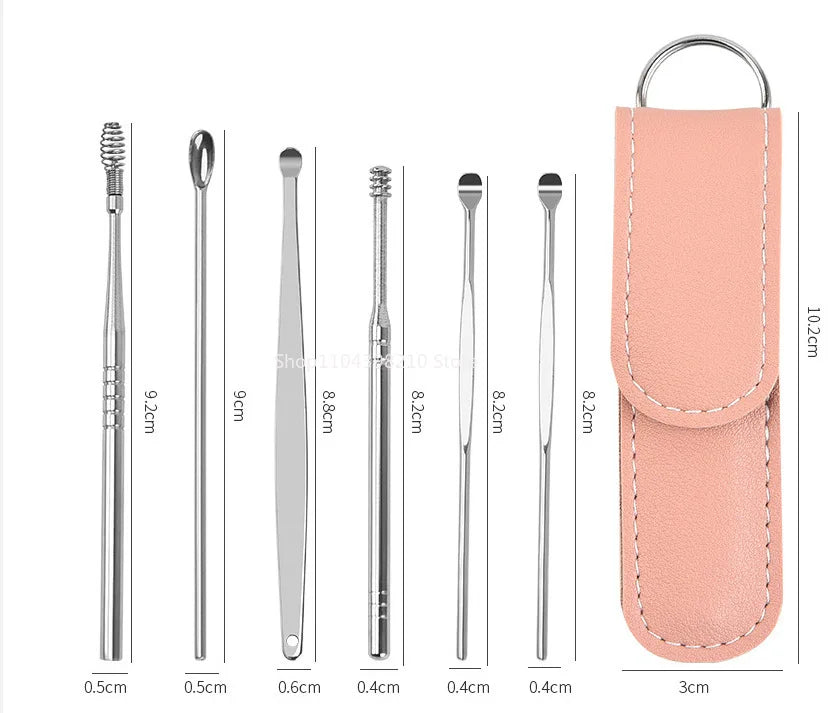 6pcs Stainless Steel Ear Wax Removal Tool Set Spiral Rotating EarPicking Spoon Ear Picker Spoon For Cleaning Collecting Ear Wax