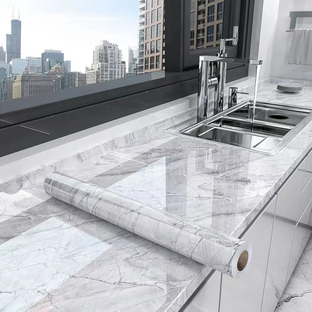 Kitchen countertop marble wallpaper PVC self-adhesive renovation wall stickers kitchen cabinet wall peel and stick stickers