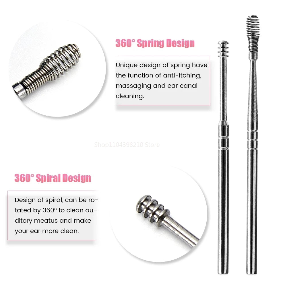 6pcs Stainless Steel Ear Wax Removal Tool Set Spiral Rotating EarPicking Spoon Ear Picker Spoon For Cleaning Collecting Ear Wax