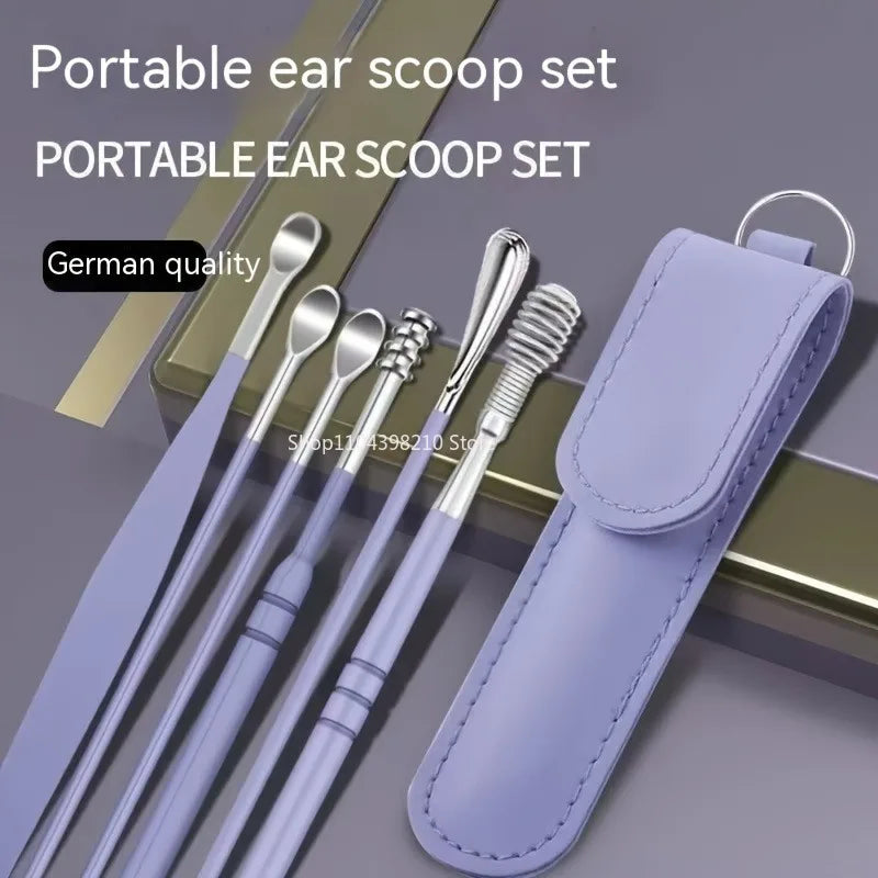 6pcs Stainless Steel Ear Wax Removal Tool Set Spiral Rotating EarPicking Spoon Ear Picker Spoon For Cleaning Collecting Ear Wax
